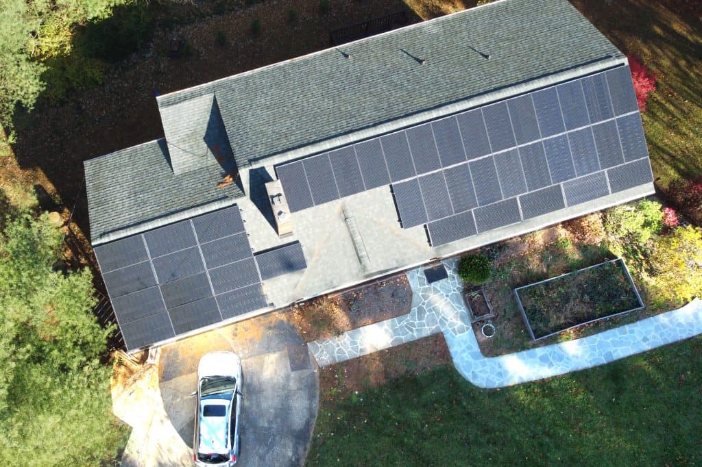 drone shot of home with solar